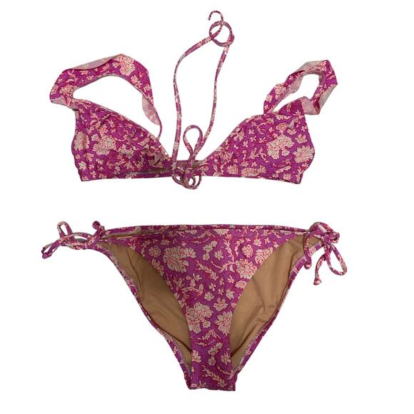 J.crew‎ Natural Ruffle Wrap Bikini In Sz Blockprints Floral S/L - Picture 1 of 7